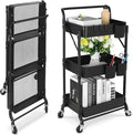 Foldable 3 Tier Metal Utility Rolling Cart, Folding Mobile Multi-Function by Johgee