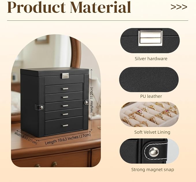 BOOVO Jewelry Box For women, 6 Layer Large Jewelry Organizer - Image 2