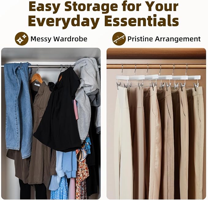 HOUSE DAY Premium Wooden Pants Hangers 25 Pack, Solid Lotus Wood Skirt Hangers - Image 6