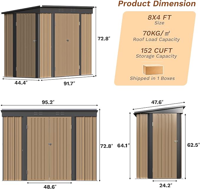 Greesum 8x4FT Outdoor Storage Shed, Metal Shed - Image 2