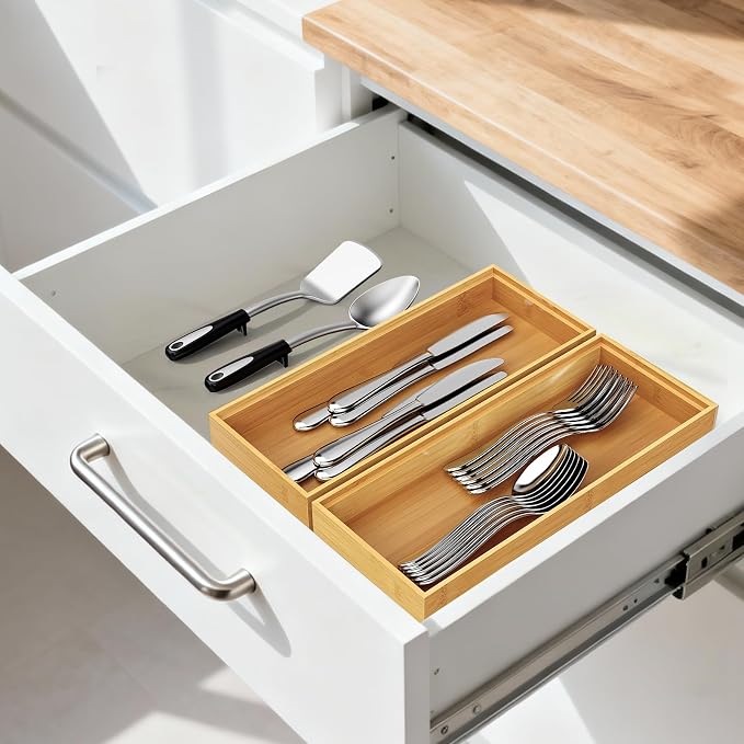 Bamboo Drawer Organizer, Stackable Utensil Trays - Image 3