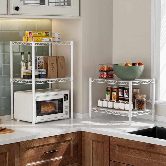 Small 2 Tier Shelves Storage Wire Shelving Unit Metal Shelf Adjustable - Image 2