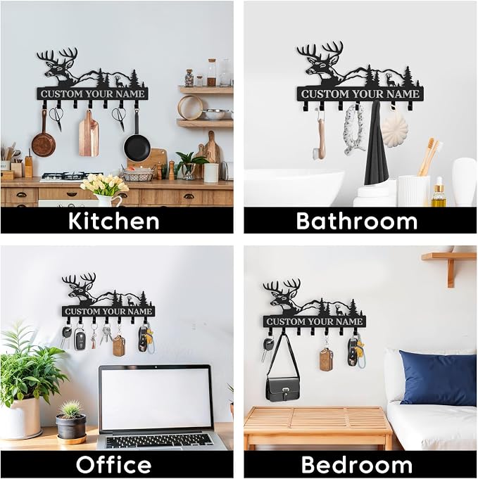 Personalized Key Holder for Wall, Custom Metal Deer Key Hooks - Image 7