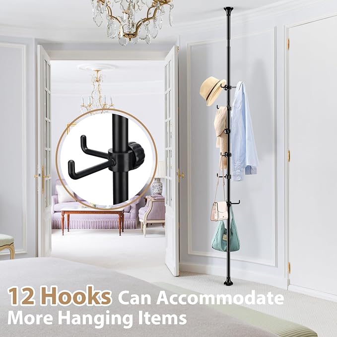 Coat Rack Freestanding, 56 to 125 inch Adjustable Tension Rod Hanger - Image 3