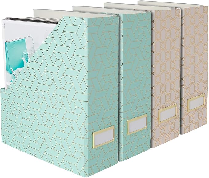 BLU MONACO | Set of 4 Foldable Pink & Aqua Magazine File Holders by Blu_Monaco