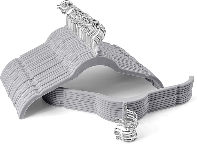 Premium Velvet Shirt Hangers 50 Pack, Space-Saving Non-Slip Felt Hanger by Sishynio