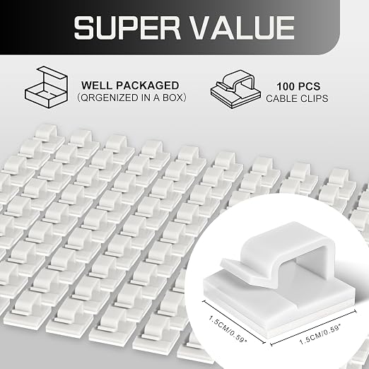 100PCS Cable Clips, Adhesive Wire Clips Strong Cord Clips Wire Holders - Image 2