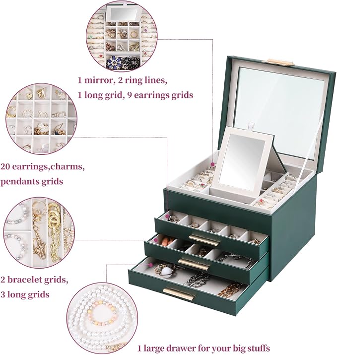 BOOVO Clear Lid Jewelry Box, 4 Layers Jewelry Organizer Large Jewelry Storage - Image 5