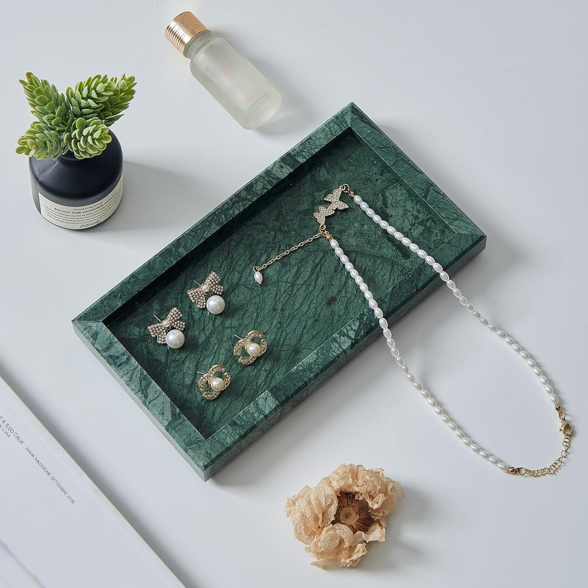 Natural Small Marble Vanity Tray, Luxury Stone Organizer for Bathroom