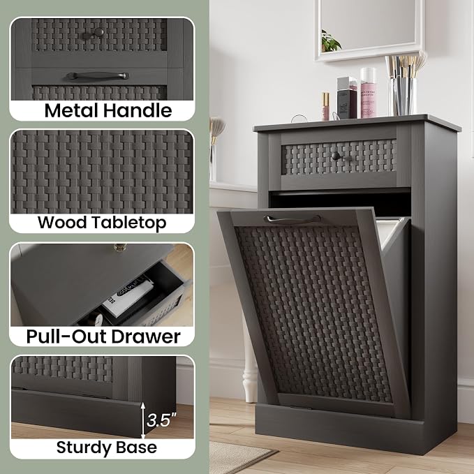 Double Tilt Out Laundry Hamper Cabinet, 10 Gallon Laundry Cabinet - Image 8