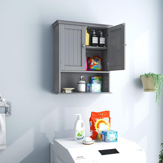 Tangkula Bathroom Wall Cabinet, Wooden Hanging Cabinet - Image 9