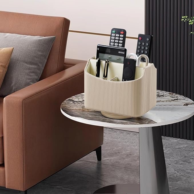 PU Leather Remote Control Holder, 360 Degree Rotating Desk Organizer Storage - Image 6