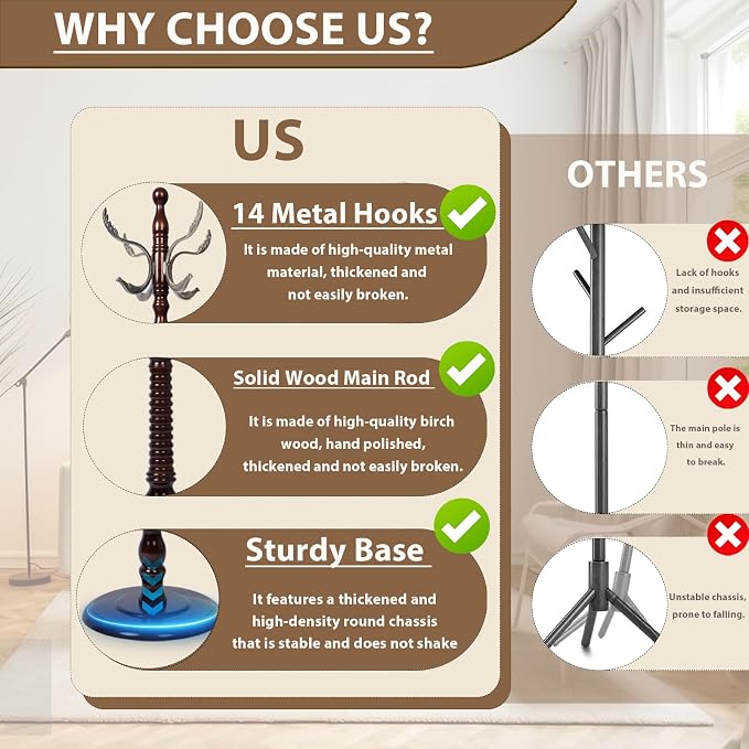 Solid Wooden Coat Rack Stand, Coat Racks Freestanding - Image 4