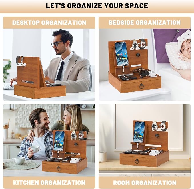 Wood Phone Docking Station, Nightstand Organizer - Image 6