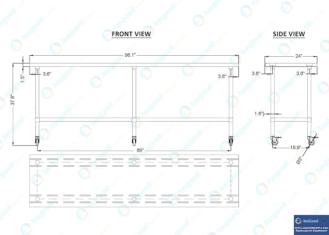AmGood 24" x 96" Stainless Steel Work Table - Image 4