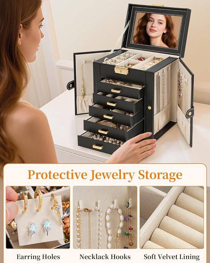 TORIBIO Large Jewelry Box for Women, Leather Jewelry Organizer - Image 5