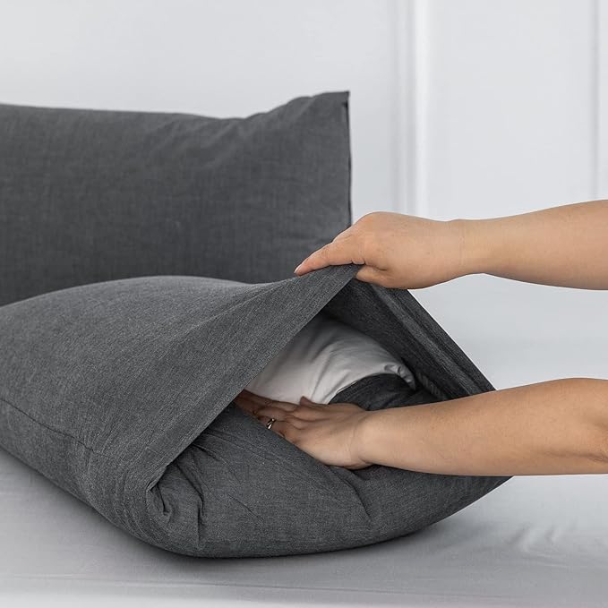 MooMee Bedding Pillowcases Pack of 4 100% Washed Cotton Linen Like Textured - Image 4