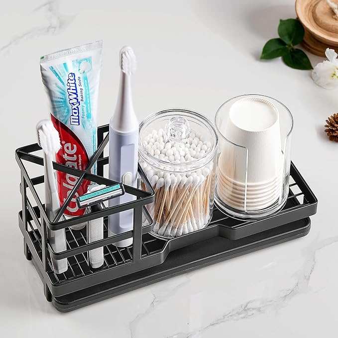 MYITYARD Toothbrush Holders for Bathrooms, Cotton Swabs & Cups Dispenser Set - Image 6