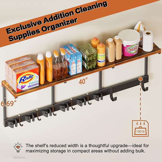 Broom Holder Wall Mount with Cleaning Supplies Organizer, Laundry Room - Image 4