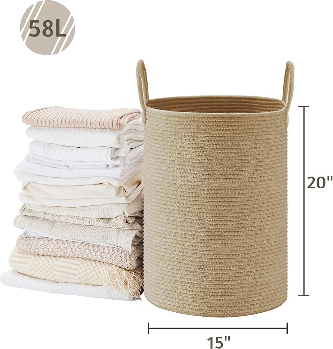 VIPOSCO Large Laundry Hamper, Tall Woven Rope Storage Basket - Image 5