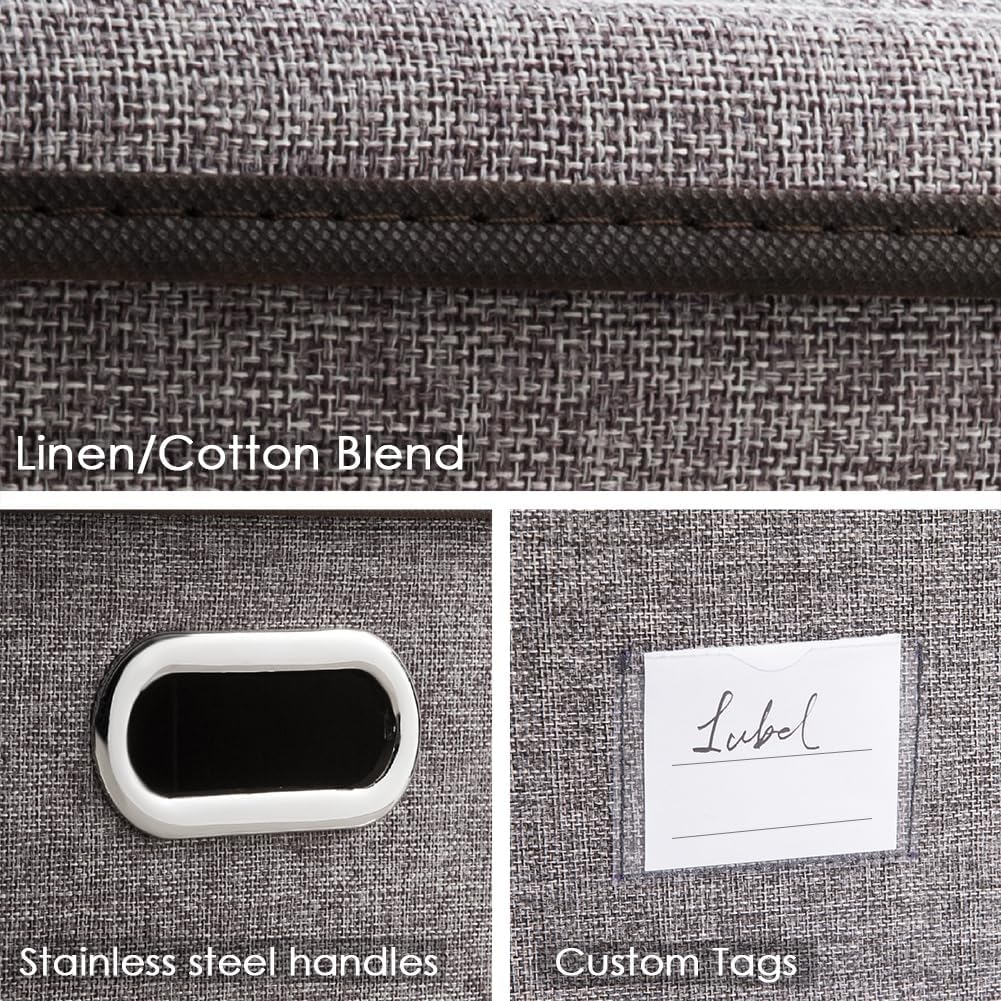 Storage Bins with Lids [3-Pack] Linen Fabric Foldable Storage Boxes