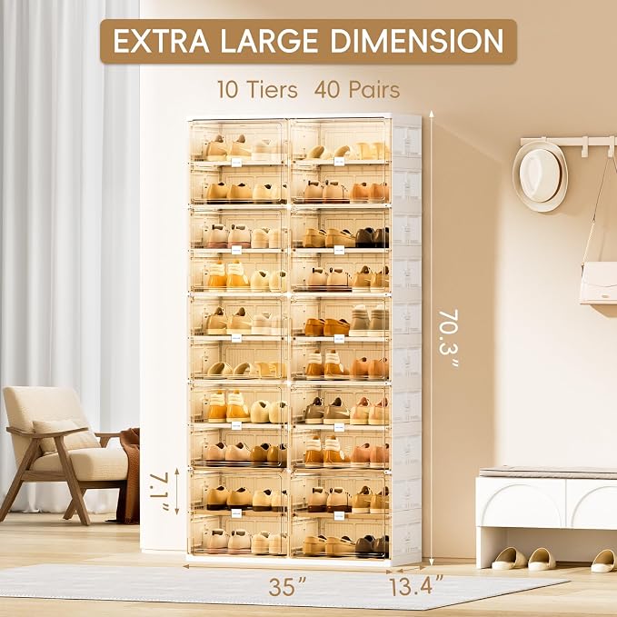 JEKO&JEKO 10 Tiers Foldable Shoe Rack Organizer Cabinet - Image 3