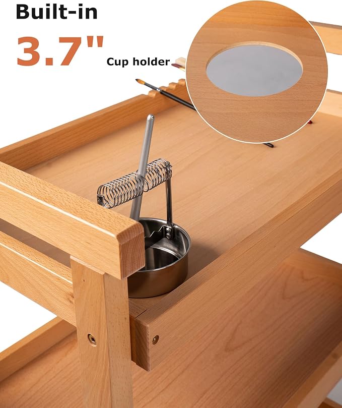 DJAR Rolling Art Supplies Cart, Solid Beech Wood Art Supply Organizert - Image 5