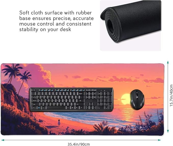Sunset Beach Large Mouse Pad, Anime Style Gaming Desk Mat, XXL Keyboard Desk - Image 3