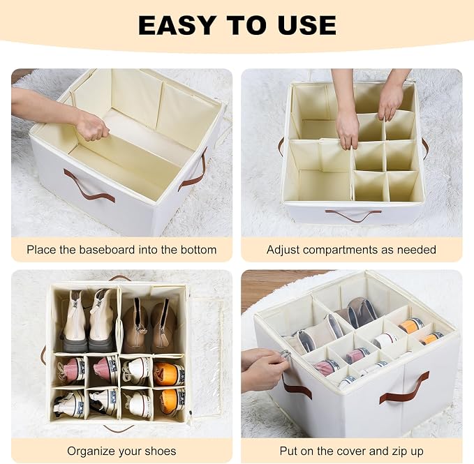 Fabric Shoe Organizer for Closet, Foldable Shoe Storage Bins - Image 3