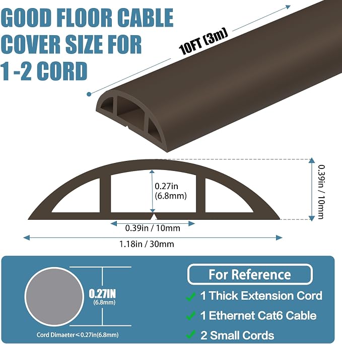 Floor Cord Covers for Wires 10FT Cable Hider Wire Cover Self Adhesive Cord - Image 2