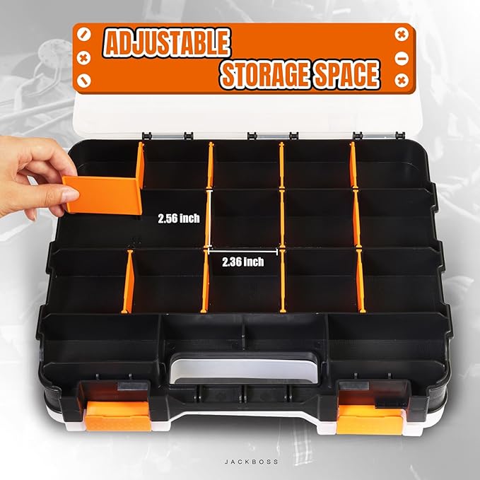 Tool Box with Transparent Lid, Double Side 34-Compartments Organizer Box with - Image 3