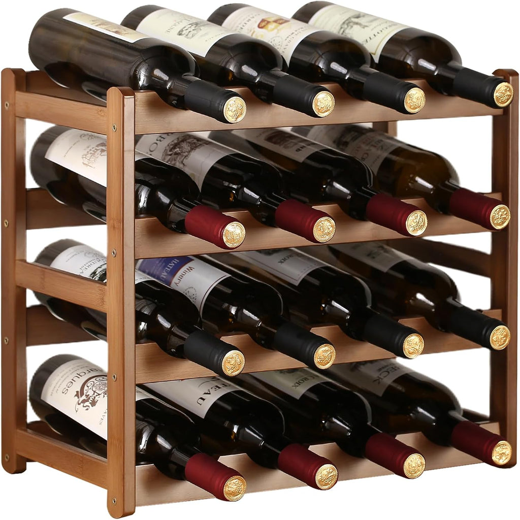 Wine Rack Storage,Bamboo Wine Racks Cabinet Shelf,4-Tier 16 Bottles