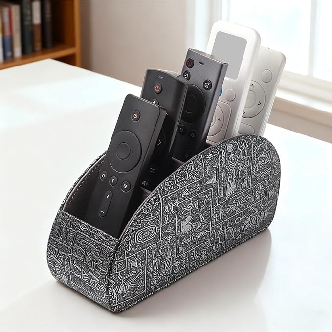 Remote Control Holder with 5 Compartments, Upgraded PU Leather TV Remote Caddy by WAYIFON