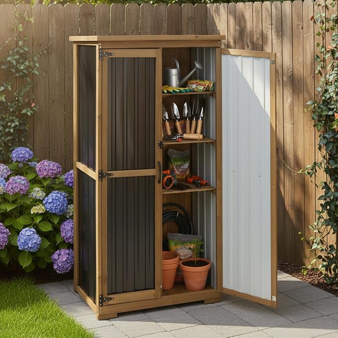 Outdoor Storage Cabinet, Wood & Metal Storage Shed - Image 2