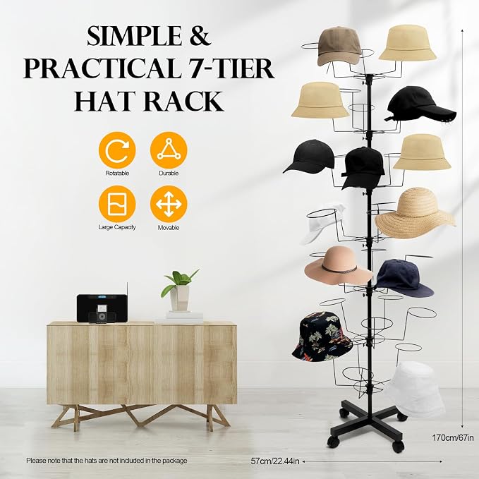 7-Tier Rotating Iron Hat Rack - Image 2