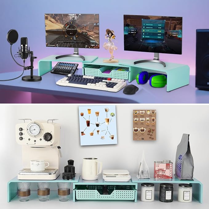 Dual Monitor Stand Riser with Drawer, Desk Organizer and Accessories, Metal - Image 4