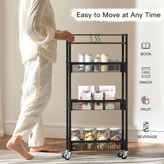 DGSNADGO Slim Rolling Storage Cart, 4-Tier Kitchen Cart on Wheels, Narrow - Image 5