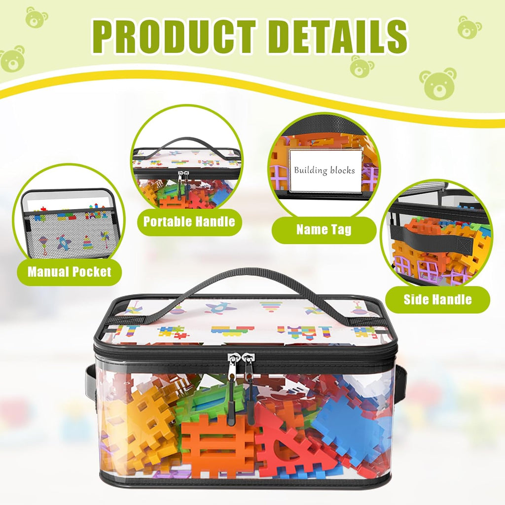 8 Pack Large Clear Toy Storage Bags with Labels, Handles, Zippers