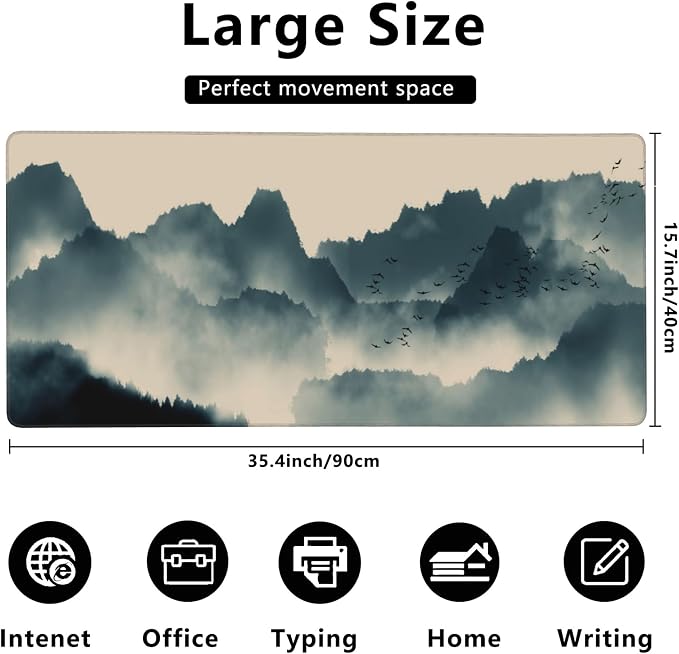 Gaming Mouse Mat Ink and Water Landscape Painting Large Mouse Pad Extended - Image 3