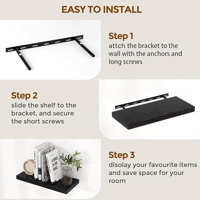 Fun Memories 72 Inch Floating Shelves Black, 72 x 9.3 Rustic Wooden Fireplace - Image 7