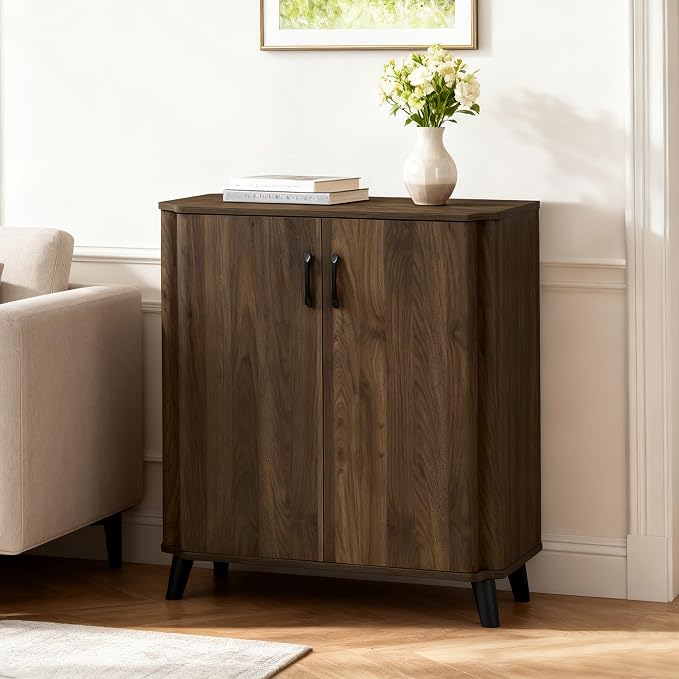 LuxenHome Buffet Cabinet with Storage, Walnut Coffee Bar Cabinet, Small Storage - Image 6