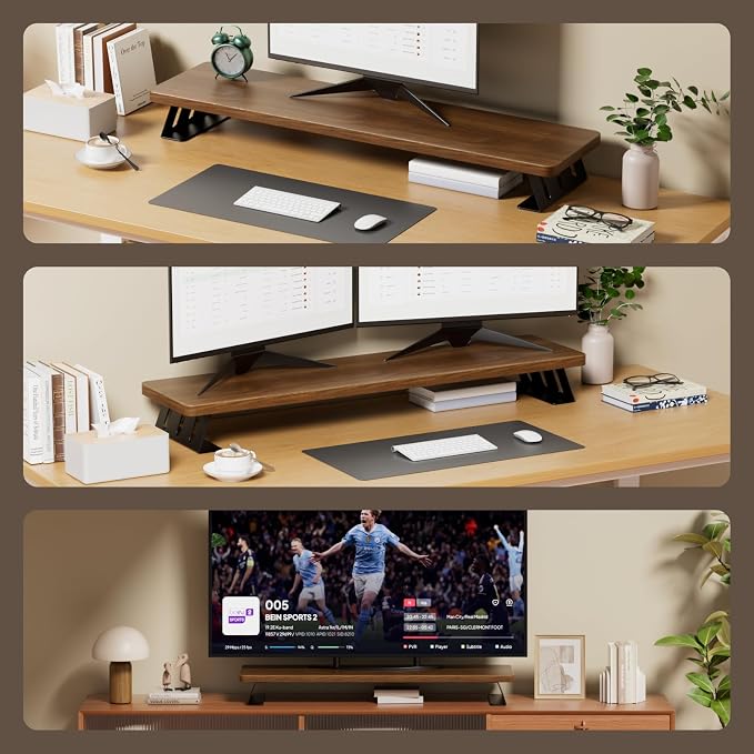 Dual Monitor Stand Riser, 39 Inch Large Wood Monitor Stands - Image 6