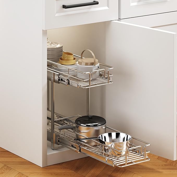 2 Tier Individual Pull Out Cabinet Organizer 9" W x 21½" D, Heavy Duty Cabinet - Image 5