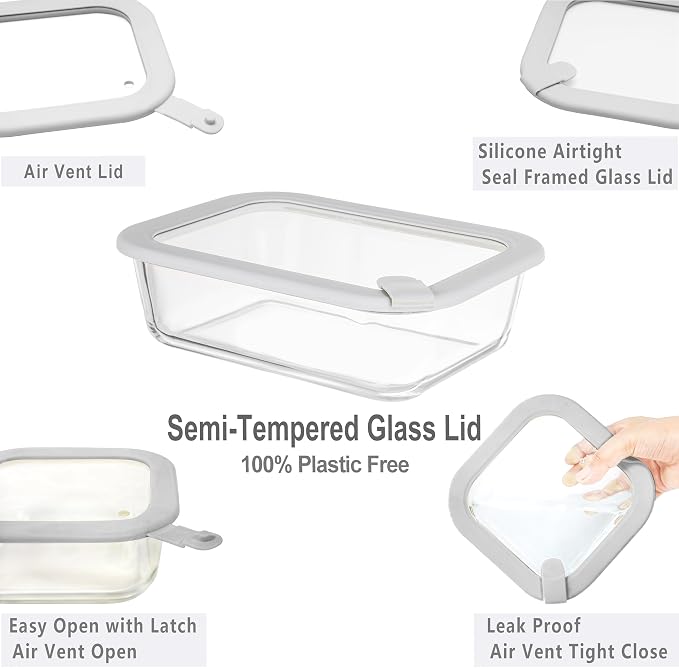 Glass Food Containers with Glass Lid, Microwave Safe Food Storage Container Set - Image 2