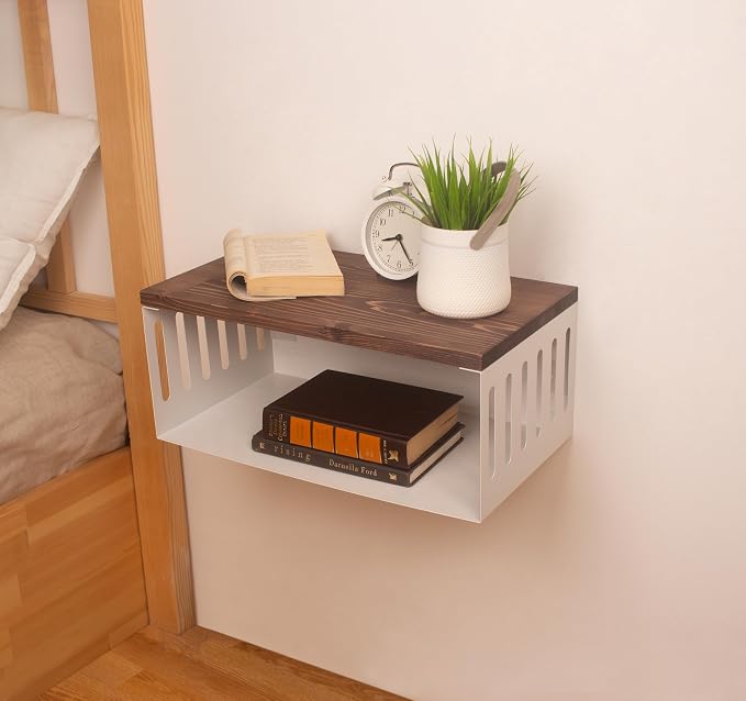 Floating Nightstand with White Metal Base, Wooden Top and Sturdy Metal Base - Image 6