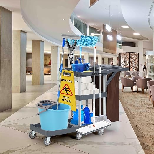 Commercial Housekeeping Utility Cart, Janitorial Cleaning Carts On Wheels - Image 5