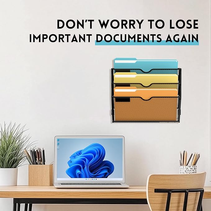SUPEASY 3-Tier Wall File Organizer Mesh Office Mail Holder, Hanging Wall - Image 5