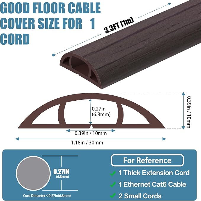 Floor Cord Covers for Wires 3.3FT Cable Hider Wire Cover Self Adhesive Cord - Image 2