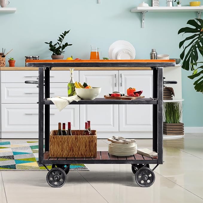 Diwhy Industrial 3 Tier Rolling Utility Storage Cart Wine Beverage, Metal Wine - Image 6