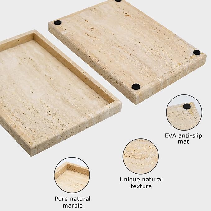 Travertine Tray, Bathroom Vanity Tray Non-Ceramic/Non-Resin, Marble Perfume - Image 2